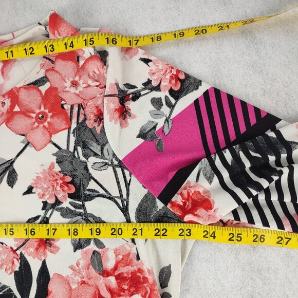 Alfani Floral Print Mini Dress Pink Red Black White Long Sleeve Zip Back Size 2X - Picture 9 of 11